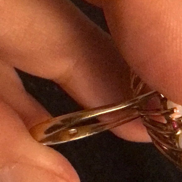 SOLD Estate 18k Opal Ruby Halo Ring - Picture 7 of 7